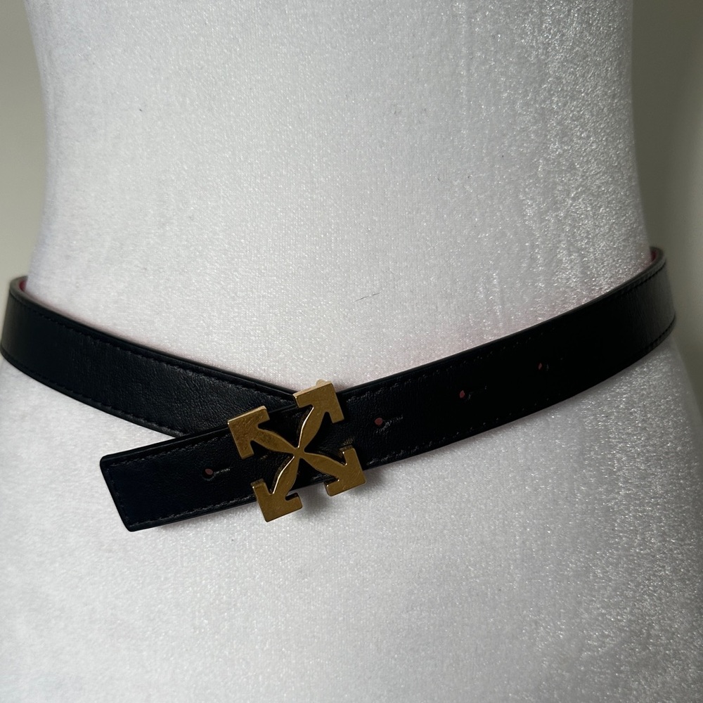 OffWhite Leather Belt with Gold Buckle